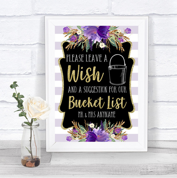 Gold & Purple Stripes Bucket List Personalized Wedding Sign