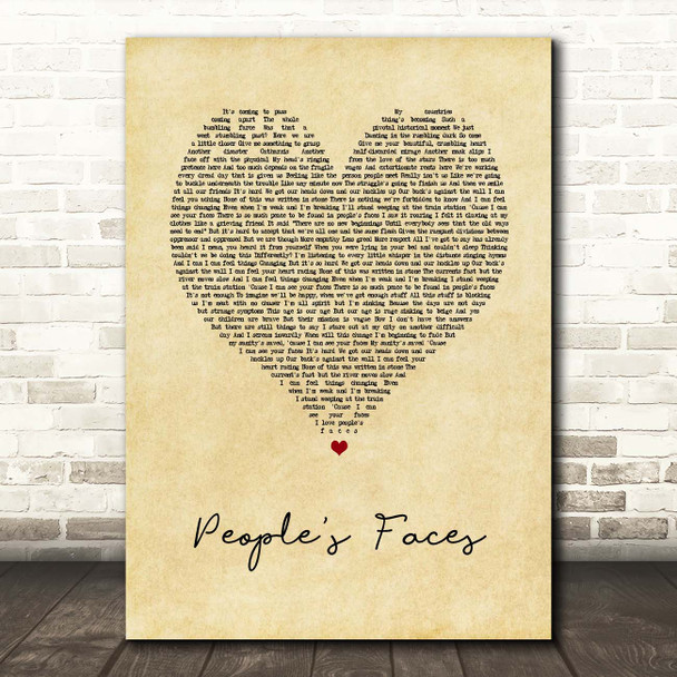 Kate Tempest People's Faces Vintage Heart Song Lyric Print