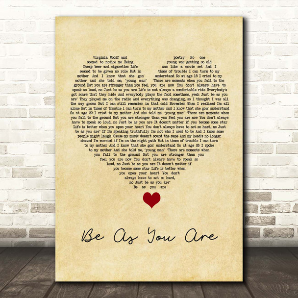 Mike Posner Be As You Are Vintage Heart Song Lyric Print