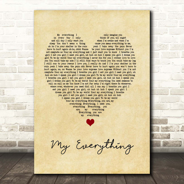 Next My Everything Vintage Heart Song Lyric Print