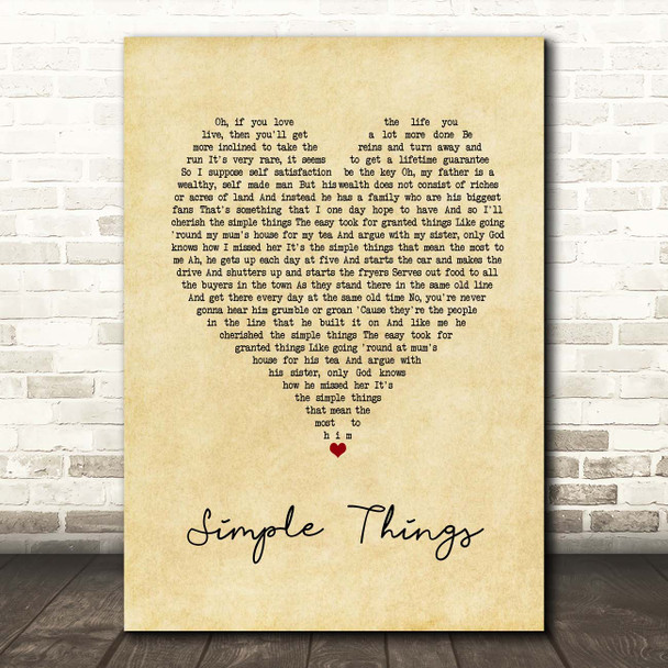 Paolo Nutini Simple Things Vintage Heart Song Lyric Print