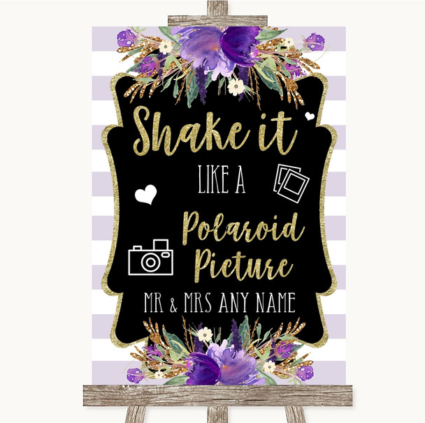 Gold & Purple Stripes Polaroid Picture Personalized Wedding Sign