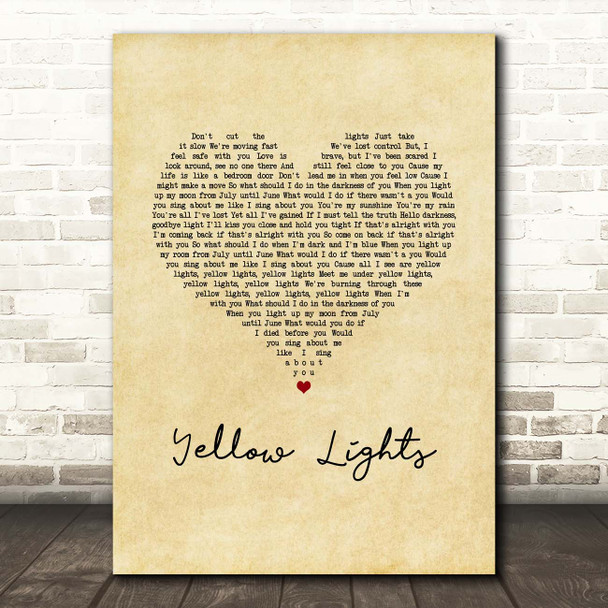 Harry Hudson Yellow Lights Vintage Heart Song Lyric Print