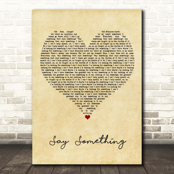 Justin Timberlake Say Something Vintage Heart Song Lyric Print