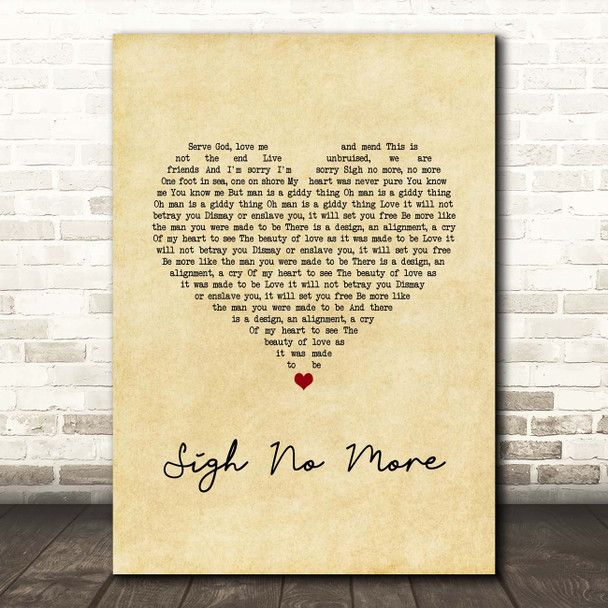 Mumford & Sons Sigh No More Vintage Heart Song Lyric Print