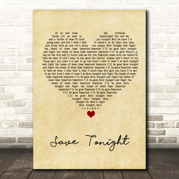 Eagle-Eye Cherry Save Tonight Vintage Heart Song Lyric Print