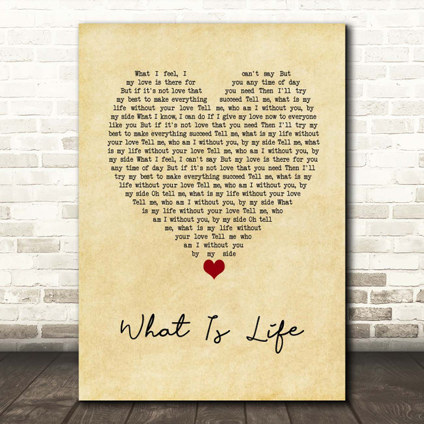 George Harrison What Is Life Vintage Heart Song Lyric Print