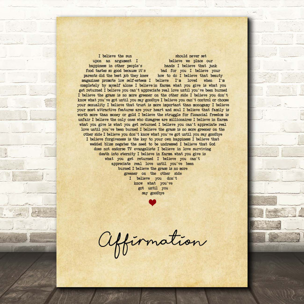 Savage Garden Affirmation Vintage Heart Song Lyric Print