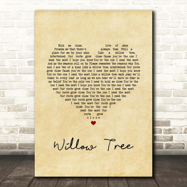 Tom Speight Willow Tree Vintage Heart Song Lyric Print