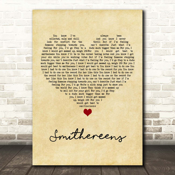 Twenty One Pilots Smithereens Vintage Heart Song Lyric Print