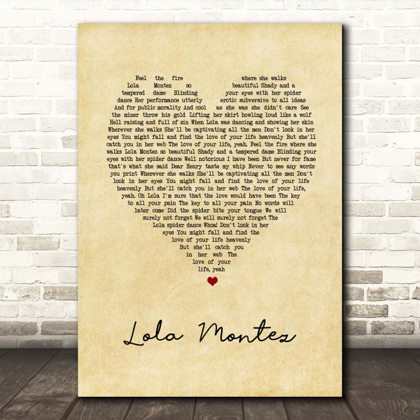 Volbeat Lola Montez Vintage Heart Song Lyric Print