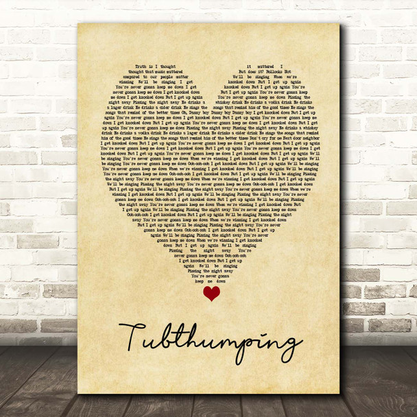 Chumbawamba Tubthumping Vintage Heart Song Lyric Print