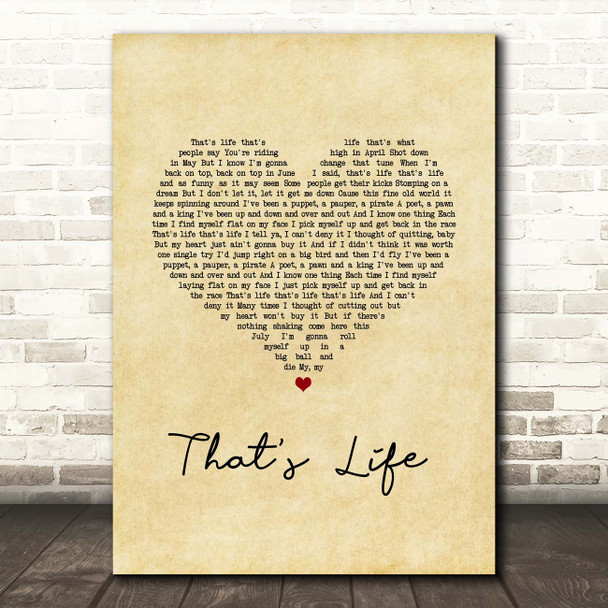 Frank Sinatra That's Life Vintage Heart Song Lyric Print