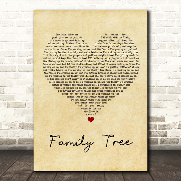 Kyle Falconer Family Tree Vintage Heart Song Lyric Print