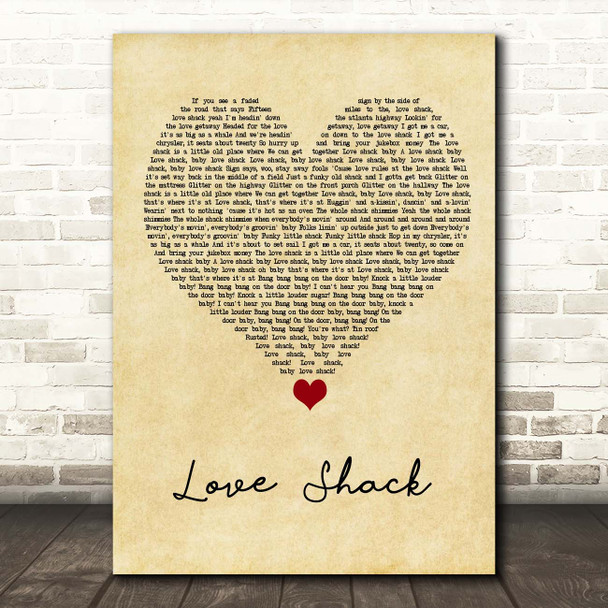 B-52s Love Shack Vintage Heart Song Lyric Print