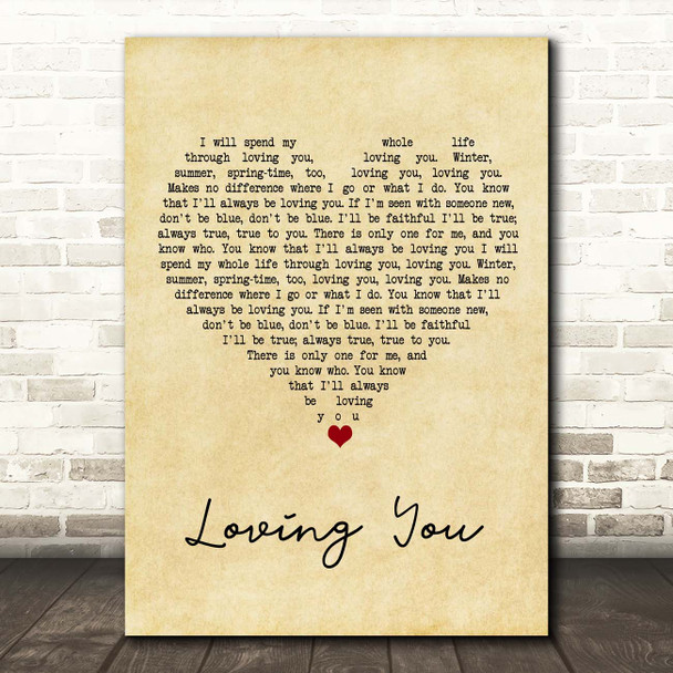 Elvis Presley Loving You Vintage Heart Song Lyric Print