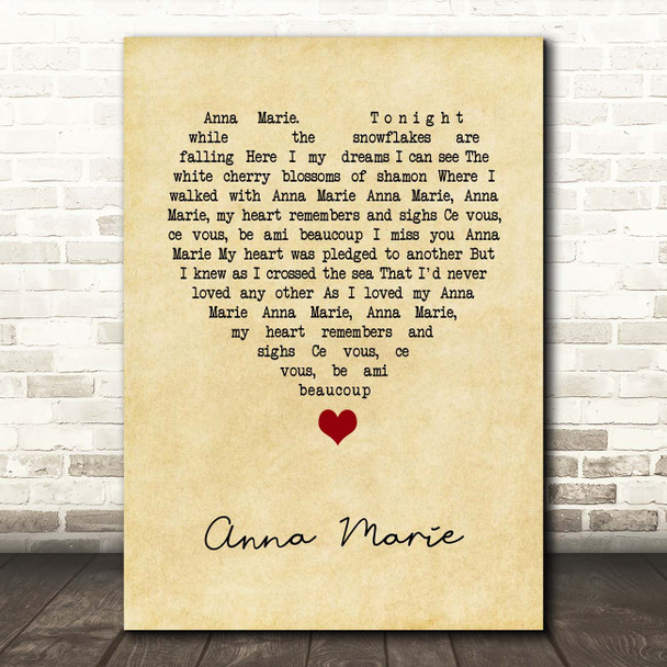 Jim Reeves Anna Marie Vintage Heart Song Lyric Print