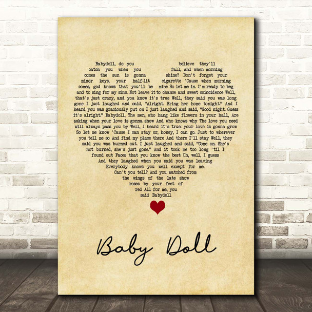 The Fratellis Baby Doll Vintage Heart Song Lyric Print