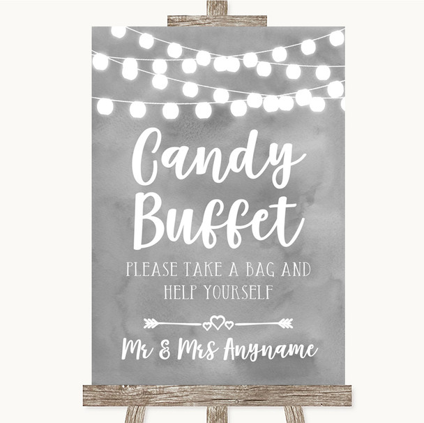 Grey Watercolour Lights Candy Buffet Personalized Wedding Sign