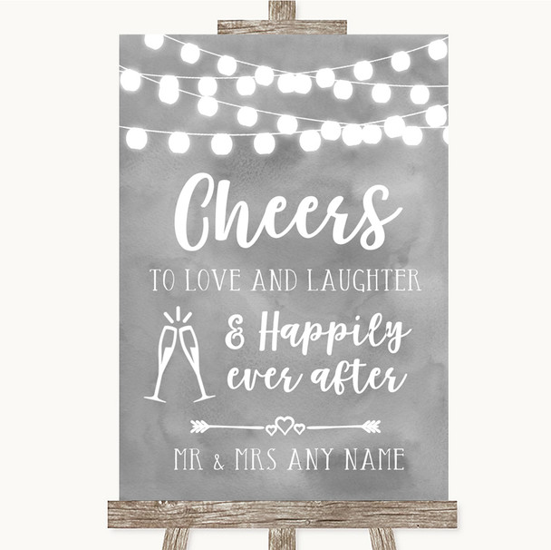Grey Watercolour Lights Cheers To Love Personalized Wedding Sign