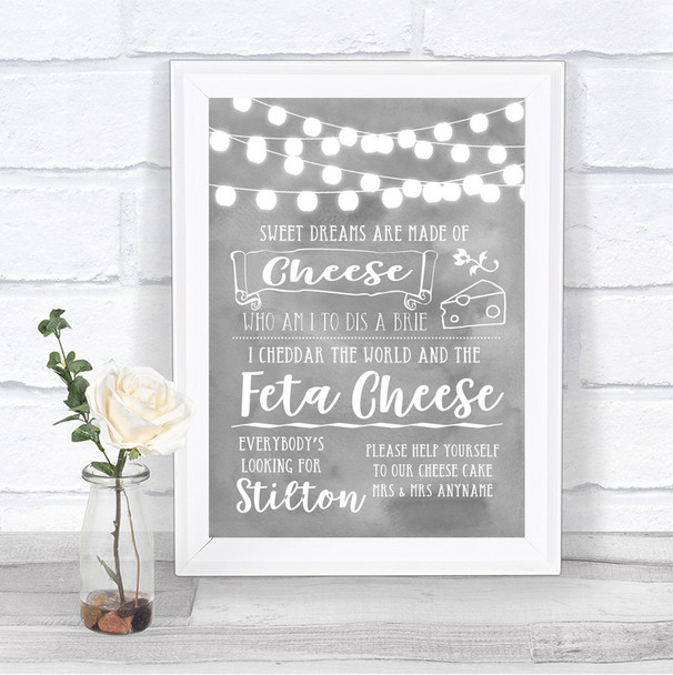 Grey Watercolour Lights Cheesecake Cheese Song Personalized Wedding Sign