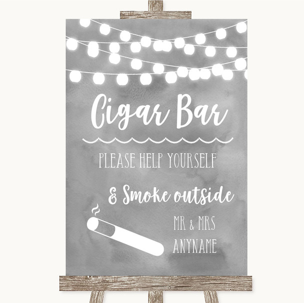 Grey Watercolour Lights Cigar Bar Personalized Wedding Sign