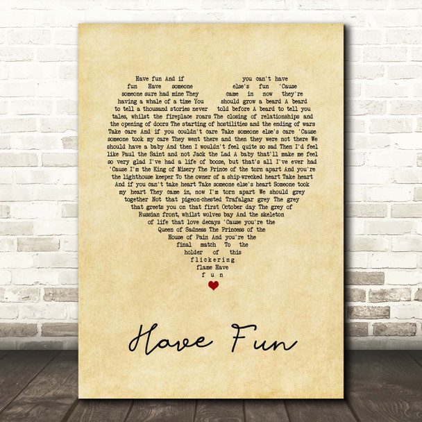 The Beautiful South Have Fun Vintage Heart Song Lyric Print