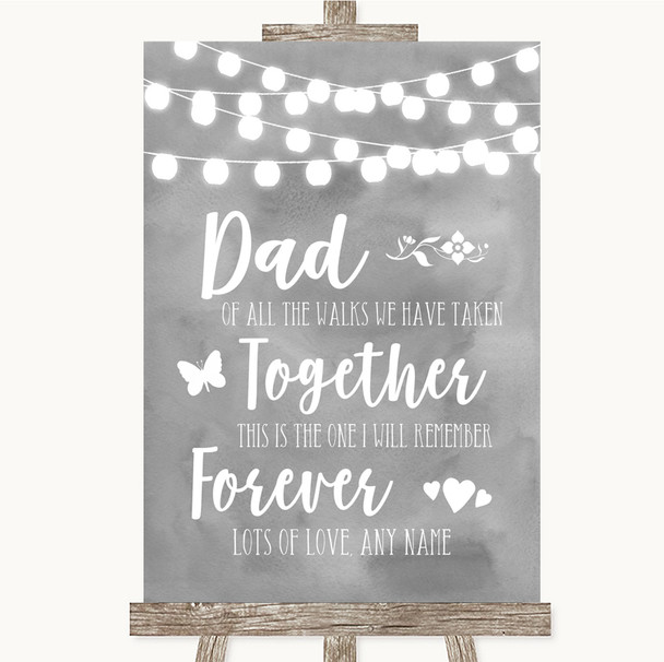Grey Watercolour Lights Dad Walk Down The Aisle Personalized Wedding Sign
