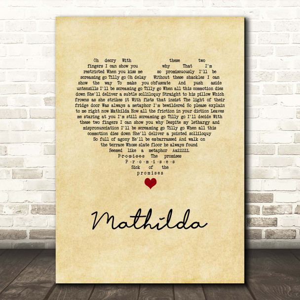 Little Comets Mathilda Vintage Heart Song Lyric Print