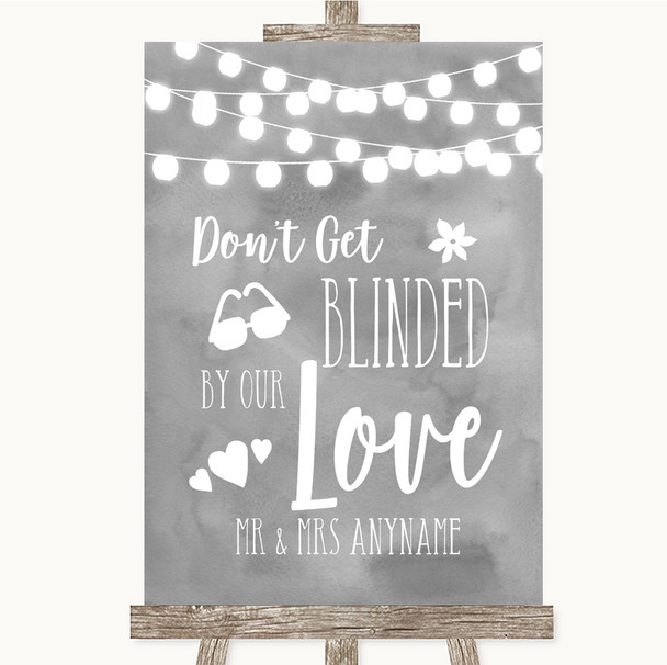 Grey Watercolour Lights Don't Be Blinded Sunglasses Personalized Wedding Sign