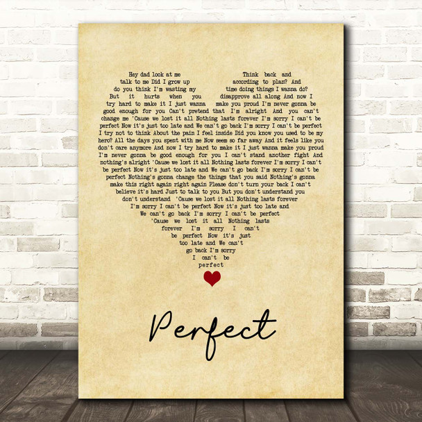 Simple Plan Perfect Vintage Heart Song Lyric Print