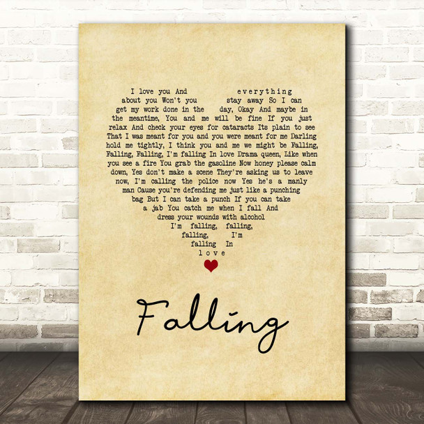 The Lumineers Falling Vintage Heart Song Lyric Print