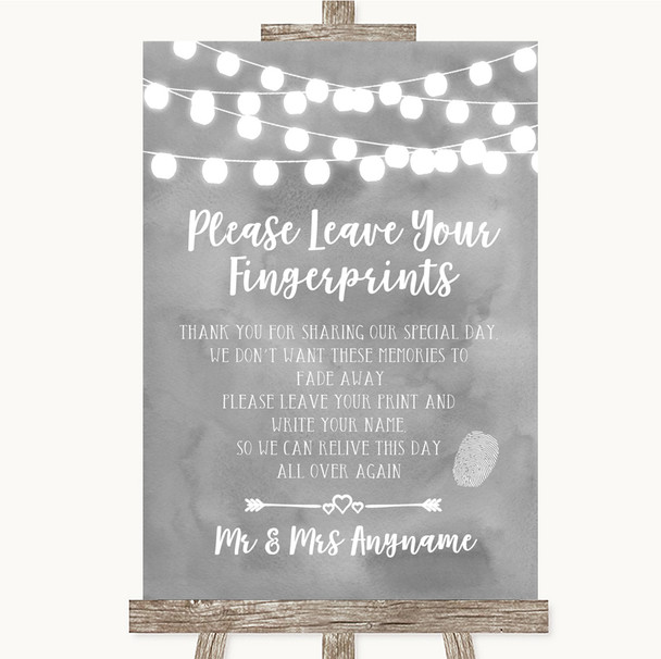 Grey Watercolour Lights Fingerprint Guestbook Personalized Wedding Sign