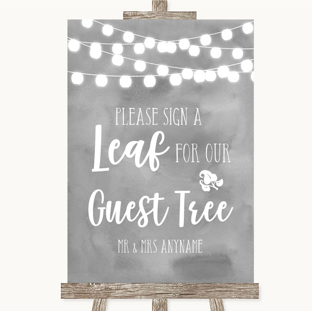 Grey Watercolour Lights Guest Tree Leaf Personalized Wedding Sign