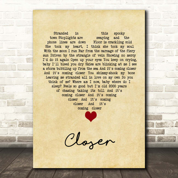 Kings Of Leon Closer Vintage Heart Song Lyric Print