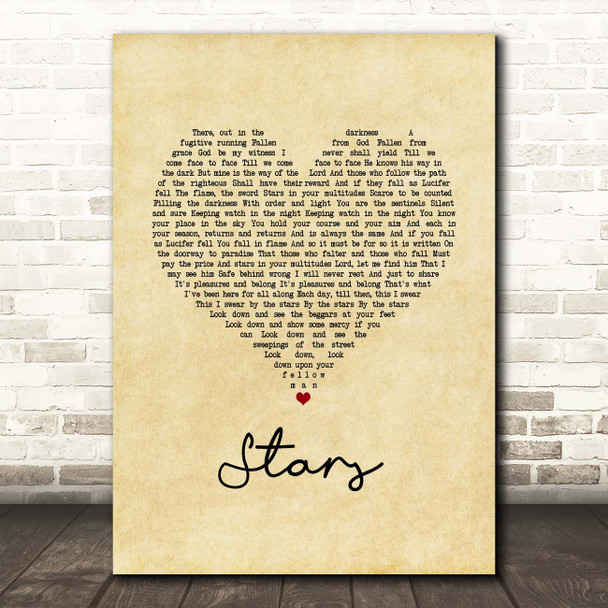 Collabro Stars Vintage Heart Song Lyric Print