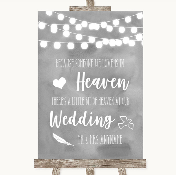 Grey Watercolour Lights Heaven Loved Ones Personalized Wedding Sign