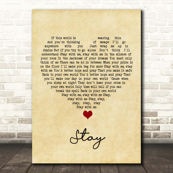 Shakespears Sister Stay Vintage Heart Song Lyric Print