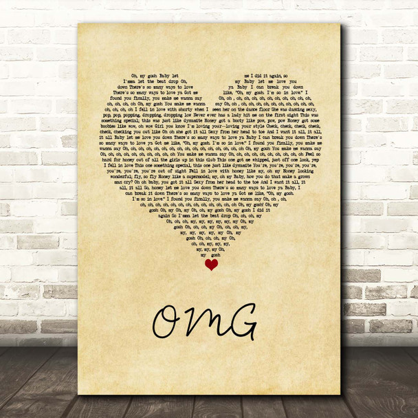 Usher OMG Vintage Heart Song Lyric Print