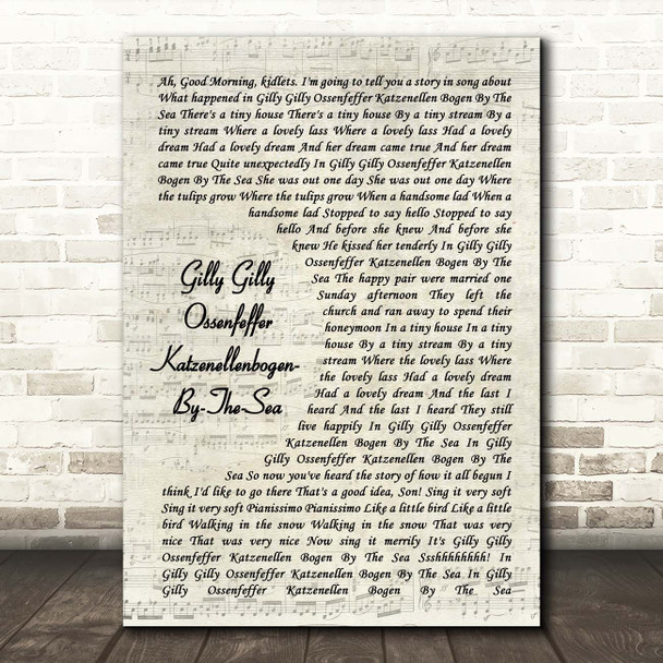 Max Bygraves Gilly Gilly Ossenfeffer Katzenellenbogen-By-The-Sea Vintage Script Song Lyric Print