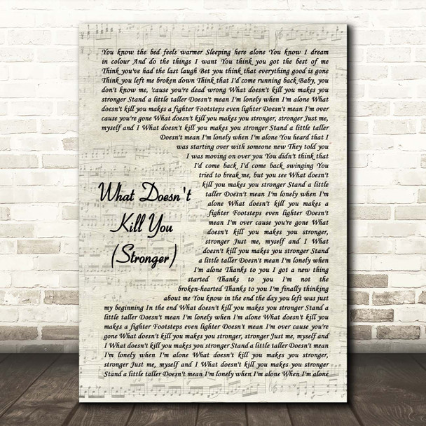 Kelly Clarkson What Doesn't Kill You (Stronger) Vintage Script Song Lyric Print
