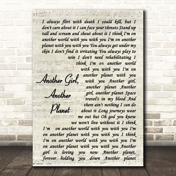 The Only Ones Another Girl, Another Planet Vintage Script Song Lyric Print