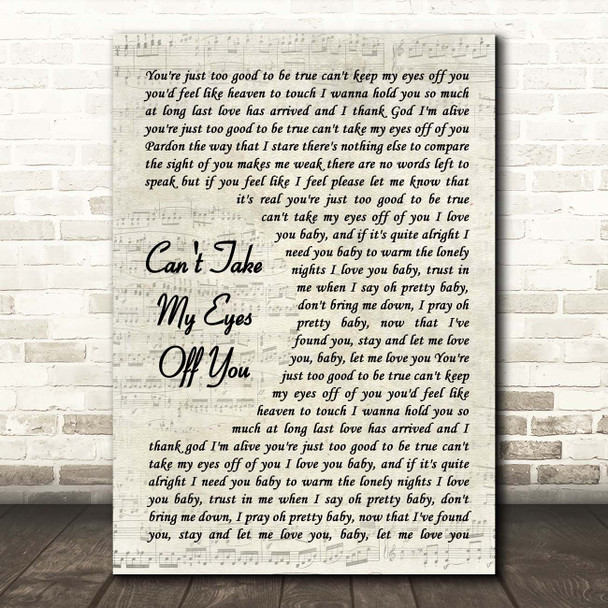 Muse Can't Take My Eyes Off You Vintage Script Song Lyric Print