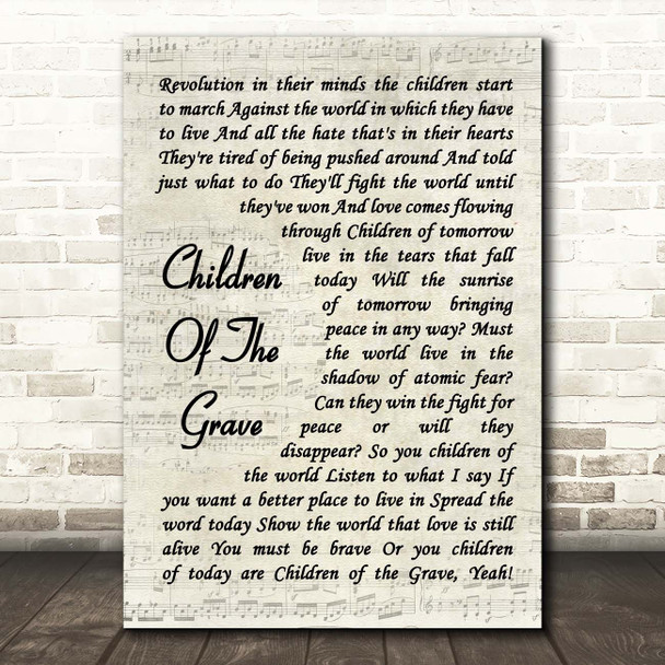 Black Sabbath Children Of The Grave Vintage Script Song Lyric Print