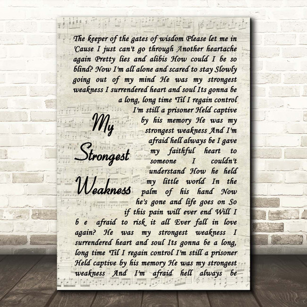 Wynonna My Strongest Weakness Vintage Script Song Lyric Print