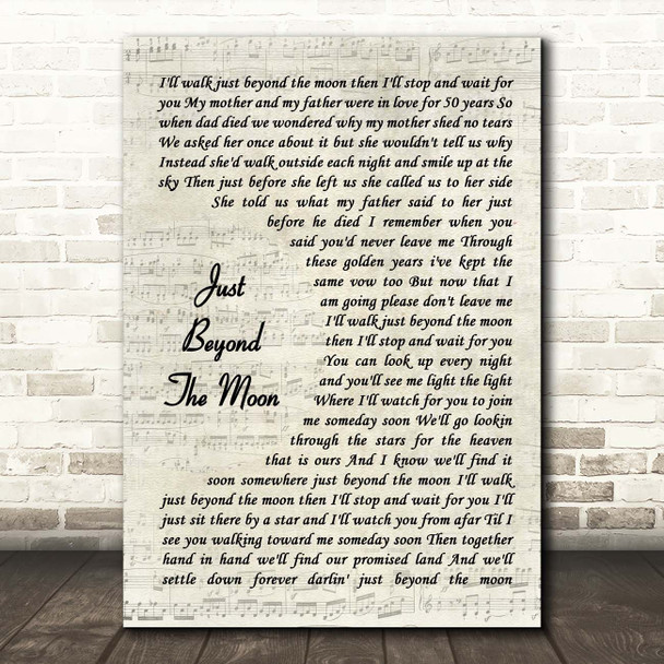 Tex Ritter Just Beyond the Moon Vintage Script Song Lyric Print