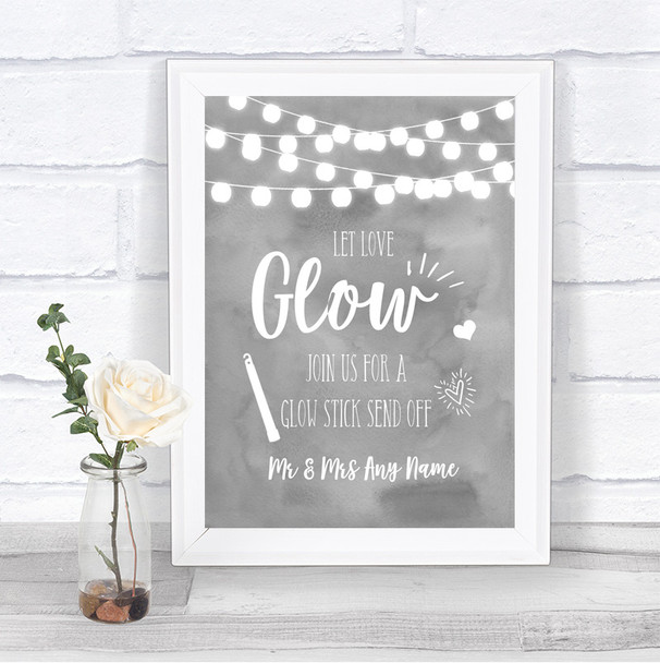 Grey Watercolour Lights Let Love Glow Glowstick Personalized Wedding Sign