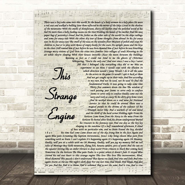 Marillion This Strange Engine Vintage Script Song Lyric Print