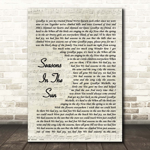 Terry Jacks Seasons In The Sun Vintage Script Song Lyric Print