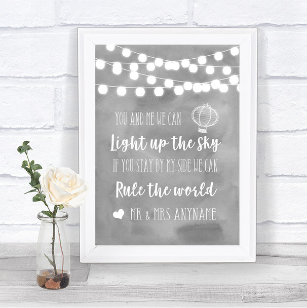 Grey Watercolour Lights Light Up The Sky Rule The World Wedding Sign